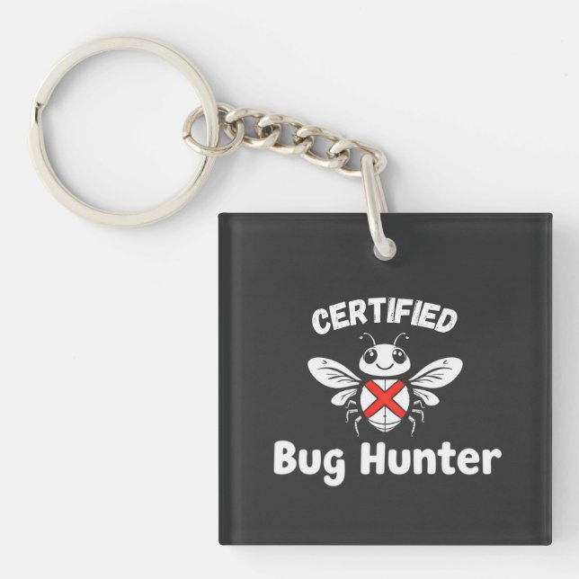 Funny Tech Keychain - "Auktoriserad Kryp Hunter" (Framsidan)