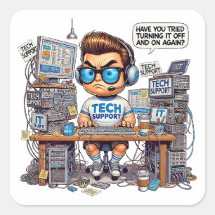 Funny Tech Support-Tecknad Fyrkantigt Klistermärke