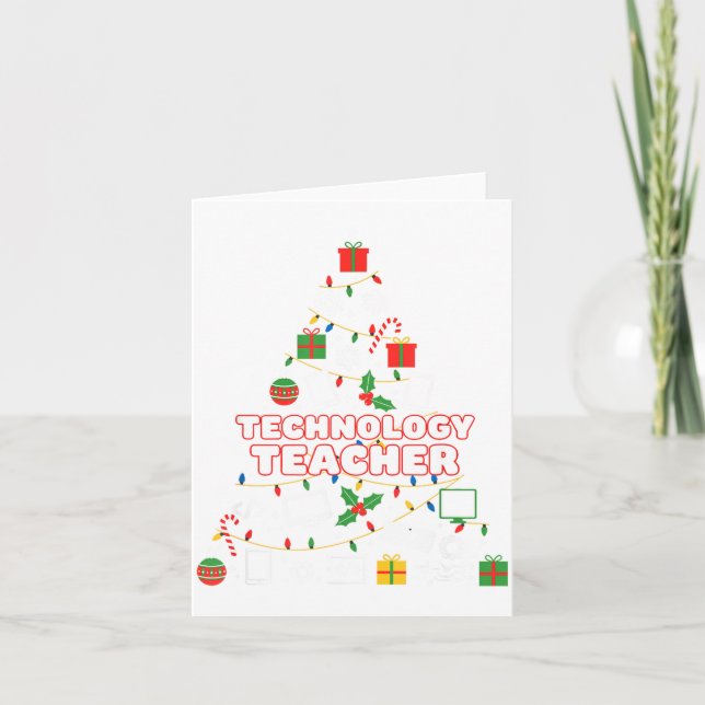 Funny Technology Teacher Christmas Tree Lights Wom Kort (Framsida)