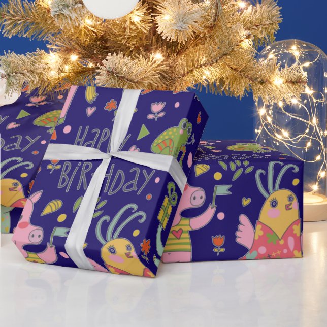 Funny Tecknad Animals Sjunga Grattis på födelsedag Presentpapper (Helgdagar)