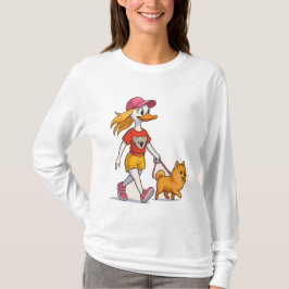 Funny Tecknad Anka Walking Hund T-Shirt - Cute Wom