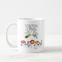 Funny Tecknad Bes and Flowers i Springtime Kaffemugg