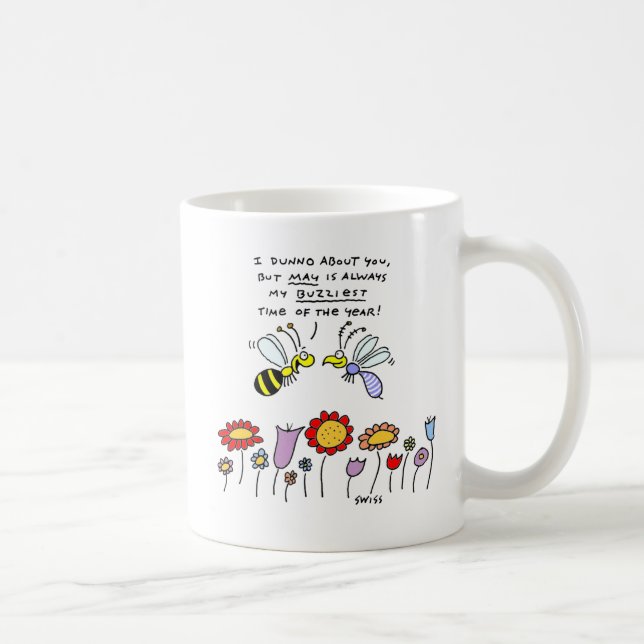 Funny Tecknad Bes and Flowers i Springtime Kaffemugg (Höger)