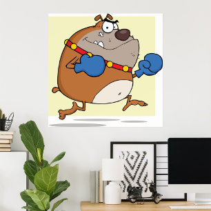 Funny Tecknad Bulldog Boxer Hund Poster