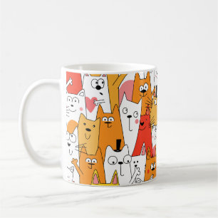 Funny Tecknad Cats Group Doodle Kaffemugg