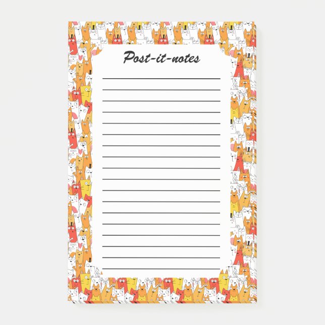 Funny Tecknad Cats Group Doodle Post-it Block (Framsida)