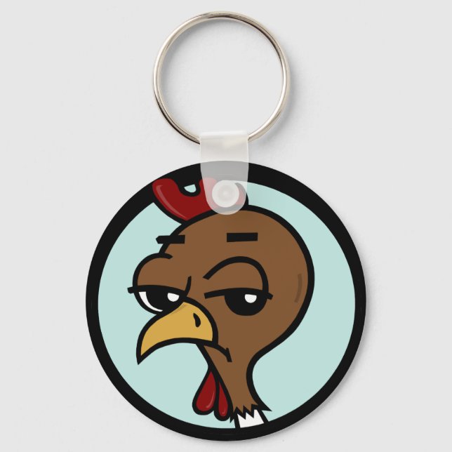 FUNNY TECKNAD CHICKEN ROUND NYCKELRING (Framsida)