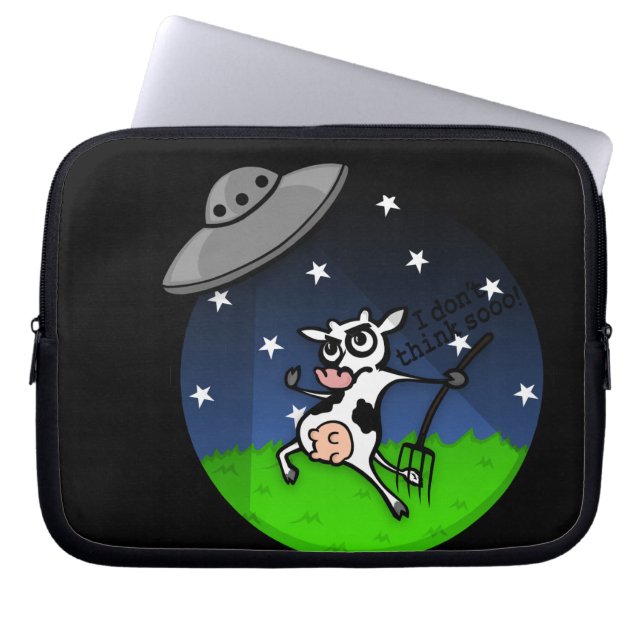 FUNNY TECKNAD COW ALIEN ABDUCTION LAPTOP SLEEVE (Framsidan)