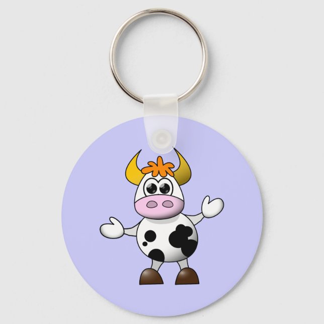 Funny Tecknad Cow Nyckelring (Framsida)