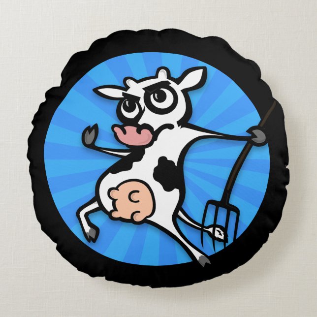 FUNNY TECKNAD COW ROUND DEKORATIV KUDDE (Framsidan)