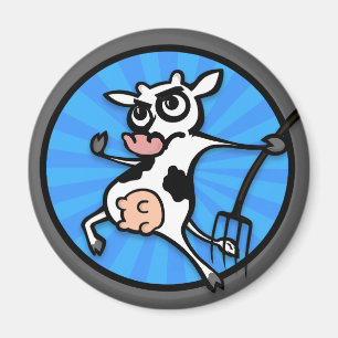 FUNNY TECKNAD COW ROUND MAGNET