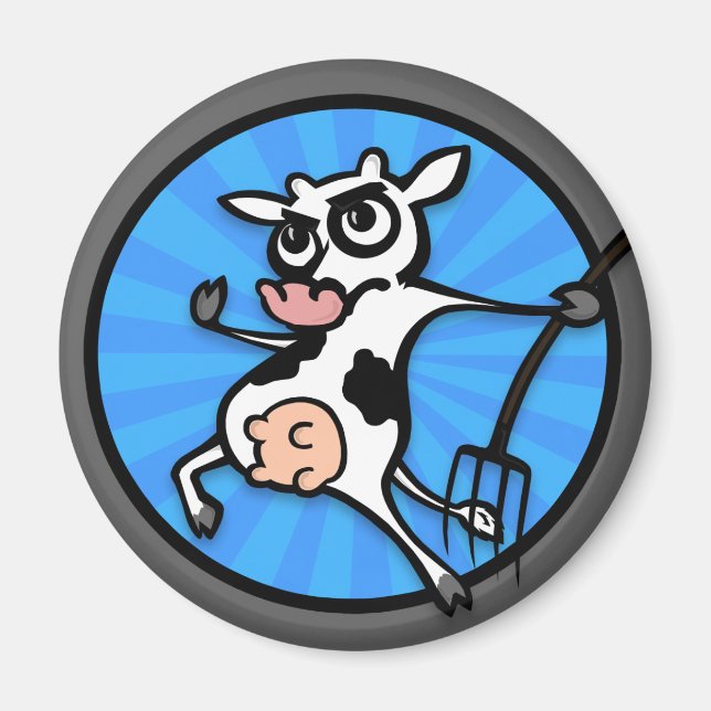 FUNNY TECKNAD COW ROUND MAGNET (Framsidan)