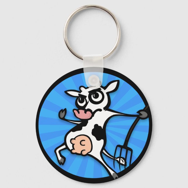 FUNNY TECKNAD COW ROUND NYCKELRING (Framsida)