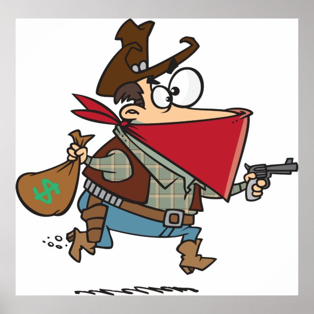 Funny Tecknad Cowboy Bandit Robber Poster (Framsidan)