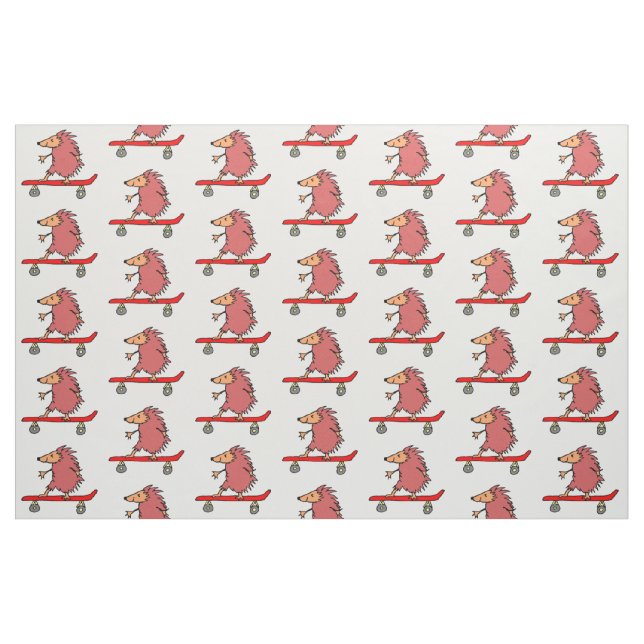 Funny Tecknad Cute Hedgehog Skateboarding Tyg (Fat Quarter)