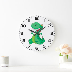 Funny Tecknad Dinosaur Roaring T-Rex Stor Klocka