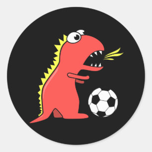 Funny Tecknad Dinosaur spelar fotboll svart Runt Klistermärke