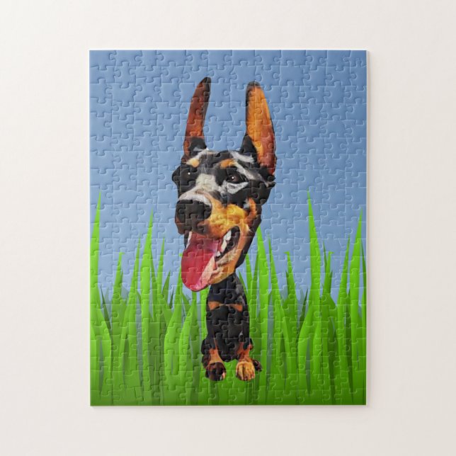 Funny Tecknad Doberman Pinscher 252 PC Puzzle Pussel (Vertikal)