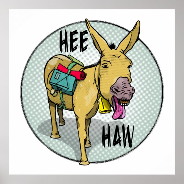 FUNNY TECKNAD DONKEY HEE HAW POSTER (Framsidan)