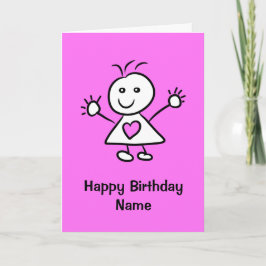 Funny Tecknad Flickans Rosa Lila Birthday Card Kort