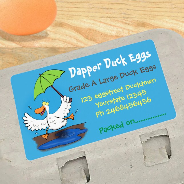 Funny tecknad för dansk dans i anka illustration a fraktsedel (Duck egg carton labels in cute cartoon style will add fun to your fresh produce.)