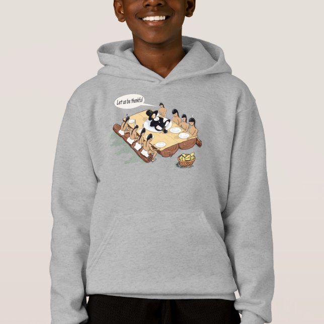 Funny Tecknad för Native American Thanksgiving T Shirt (Framsida)