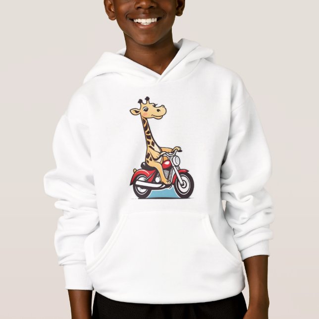 Funny Tecknad Giraffe Riding A Motorcycle T Shirt (Framsida)
