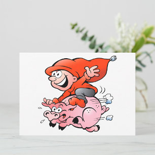 Funny Tecknad Gnome Riding Flies Gris Inbjudningar