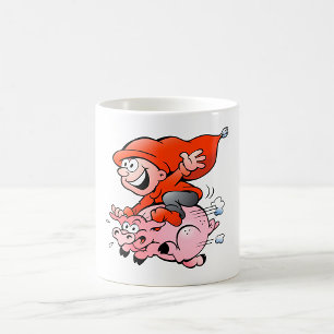 Funny Tecknad Gnome Riding Flies Gris Kaffemugg