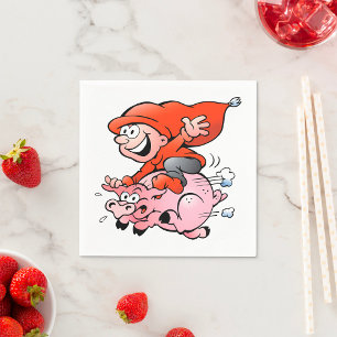 Funny Tecknad Gnome Riding Flies Gris Pappersservett