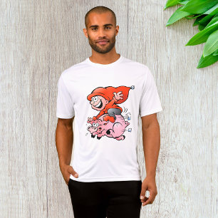 Funny Tecknad Gnome Riding Flies Gris T Shirt
