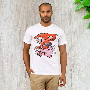 Funny Tecknad Gnome Riding Flies Gris T Shirt