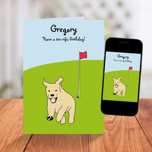 Funny Tecknad Golden Retriever Golf Joke Birthday Kort (Skapare uppladdad)