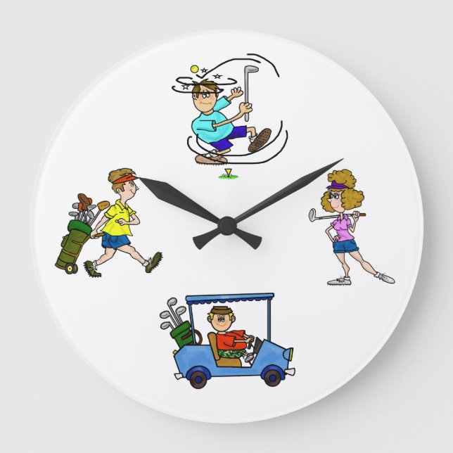 Funny Tecknad Golfers Clock Stor Klocka (Framsida)
