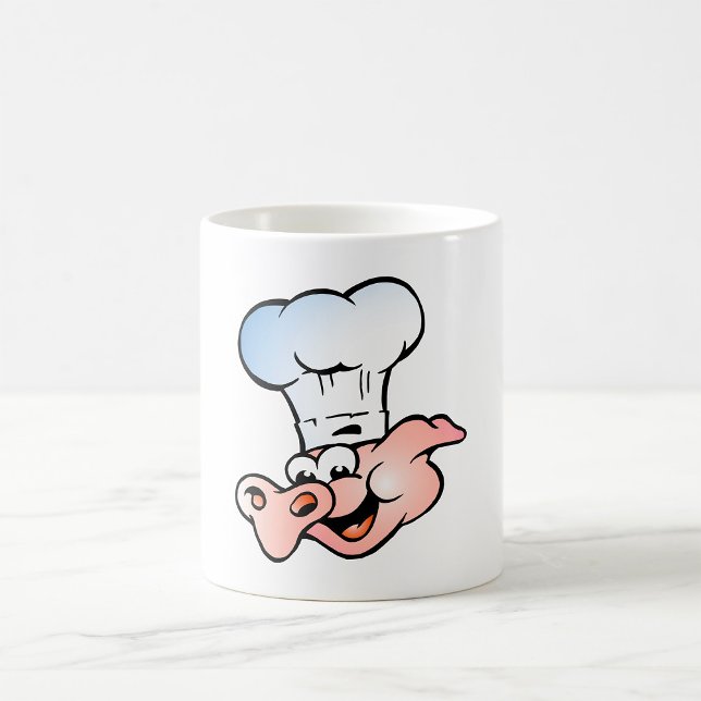 Funny Tecknad Gris Chef med Hat Kaffemugg (Skapare uppladdad)