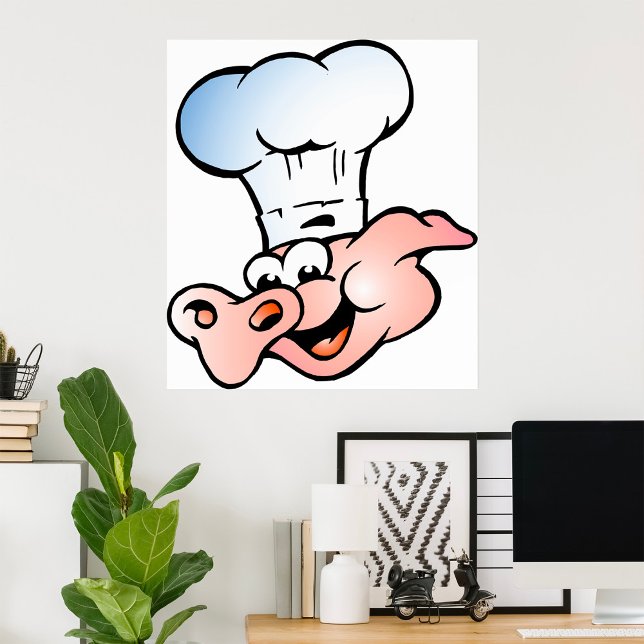 Funny Tecknad Gris Chef med Hat Poster (Skapare uppladdad)