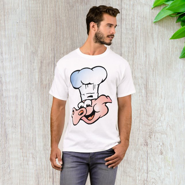 Funny Tecknad Gris Chef med Hat T Shirt (Skapare uppladdad)
