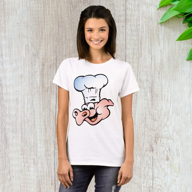 Funny Tecknad Gris Chef med Hat T Shirt (Skapare uppladdad)