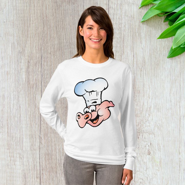 Funny Tecknad Gris Chef med Hat T Shirt (Skapare uppladdad)