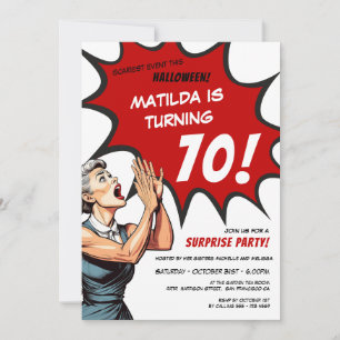 Funny Tecknad Halloween Surprise 70 Birthday Inbjudningar