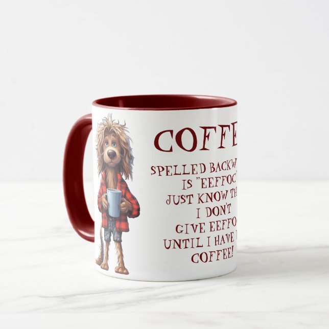 Funny Tecknad hund Coffee Spelling Backwards Mugg (Framsida vänster)