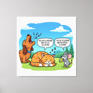 Funny Tecknad hund, Katt och mus Canvastryck