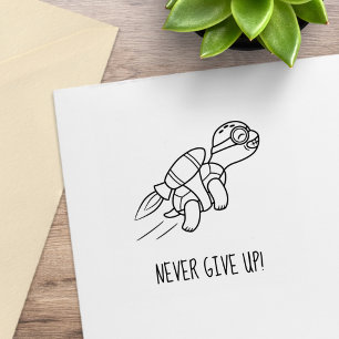 Funny Tecknad Jetpack Turtle Motivational Stämpel
