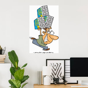 Funny Tecknad Man Panic Buying Toilet Papper Poster