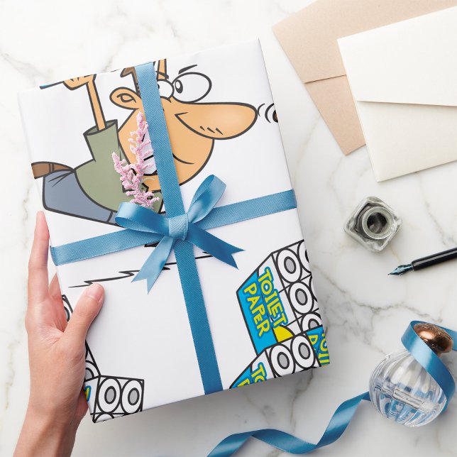 Funny Tecknad Man Panic Buying Toilet Papper Presentpapper (Skapare uppladdad)