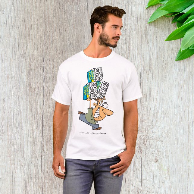 Funny Tecknad Man Panic Buying Toilet Papper T Shirt (Skapare uppladdad)