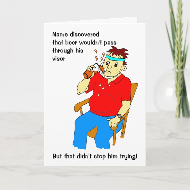Funny Tecknad Man Visor Beer Birthday Kort (Framsida)