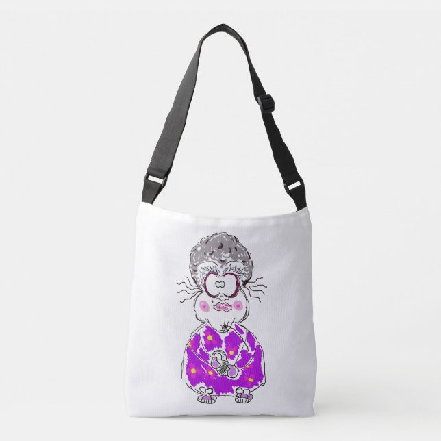 FUNNY TECKNAD OLD DAM MARGARET SHOULDER TOTE BAG AXELVÄSKA (Framsida)