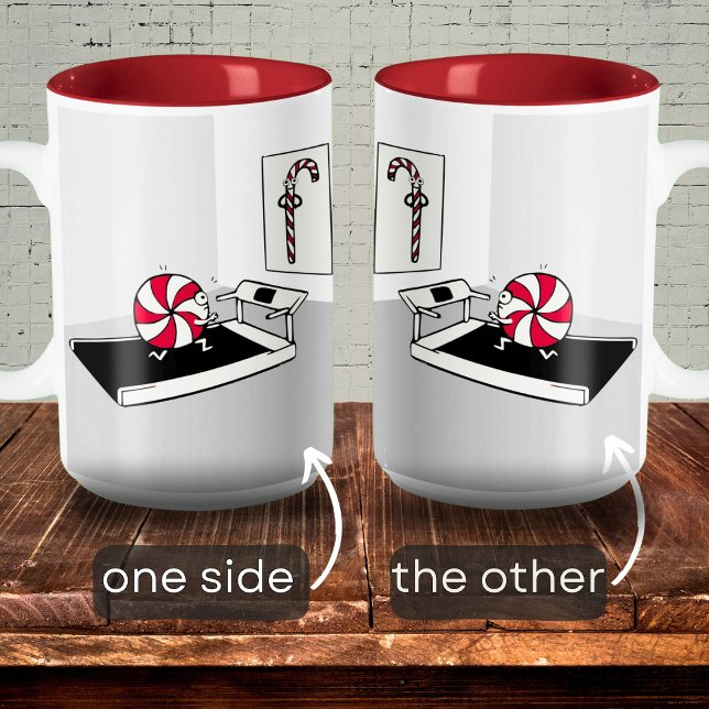 Funny Tecknad, övning Vikt Candy cane jul Två-Tonad Mugg (Skapare uppladdad)