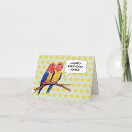Funny Tecknad Parrots Birthday Kort
